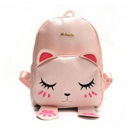 Cute Cat Backpack School Women Pu Leather..