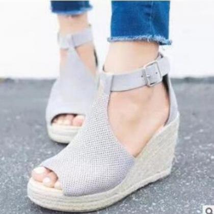 Wedge With Buckled Fish Mouth Sandals
