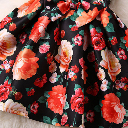 Round Neck Sleeveless Flower Print Dress Waist Bow