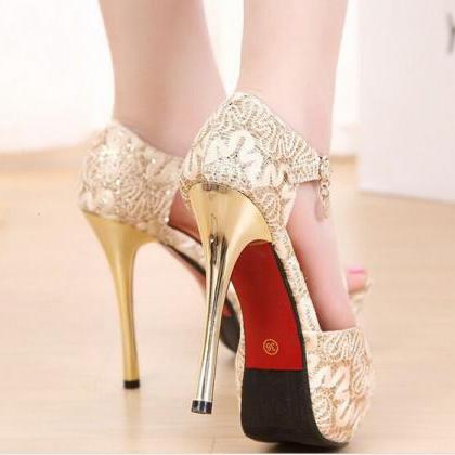 Delicate Lace Ultra-high With Fish Mouth Sandals