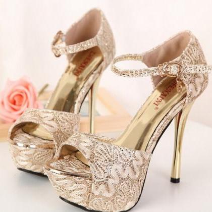 Delicate Lace Ultra-high With Fish Mouth Sandals