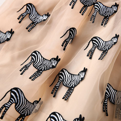 Spring Zebra Embroidered Net Yarn Splicing Dress