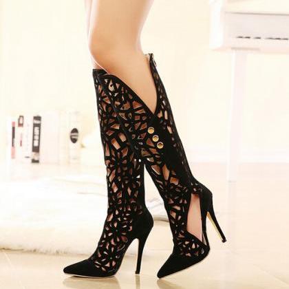 Gorgeous Black Hollow Out Design High Heels Shoes