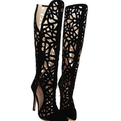 Gorgeous Black Hollow Out Design High Heels Shoes
