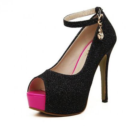 Black Peep Toe Charmed High Heel Shoes