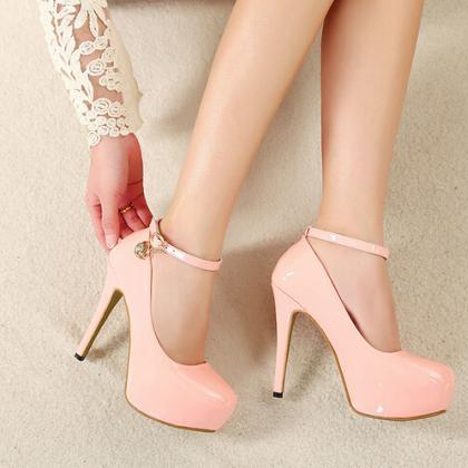 Pink Ankle Strap Design High Heels Fashion Shoes