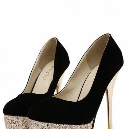 Black And Gold High Heels Fashion Shoes