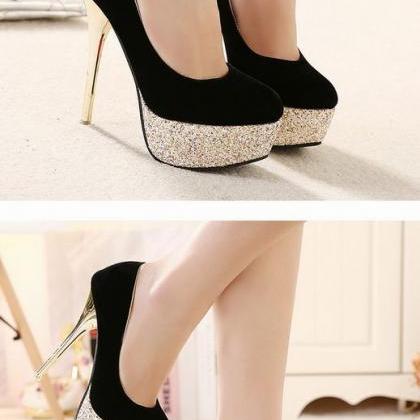 Black And Gold High Heels Fashion Shoes