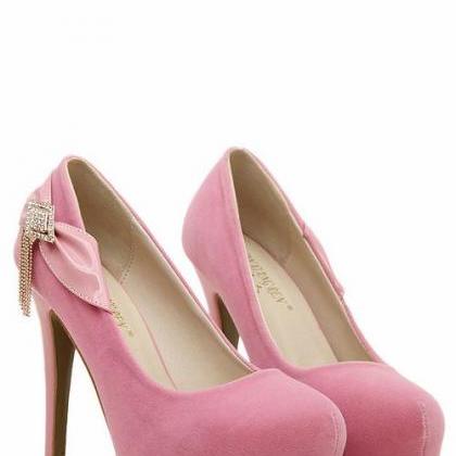 Pink Bow And Diamante Design High Heels Fashion..