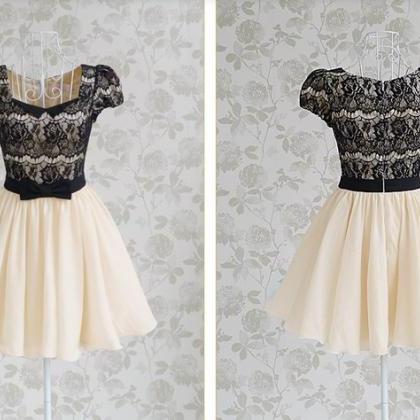 Lace And Bow Knot Design Puff Sleeve Dress
