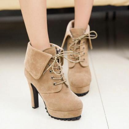 Elegant Apricot Chunky Heel Ankle Boots