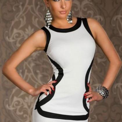 Sexy Black And White Sleeveless Mini Dress