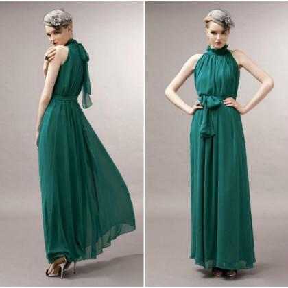 Deep Green Bohemian Chiffon Maxi Dress