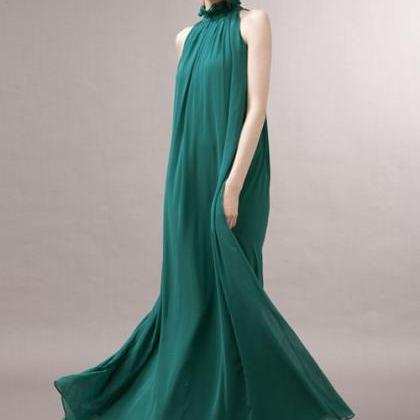 Deep Green Bohemian Chiffon Maxi Dress