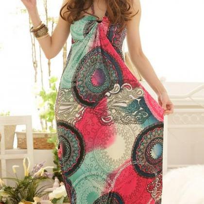 Bohemian Printed Sleeveless Cotton Maxi Dress