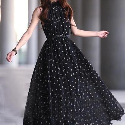 Elegant Black Tank Sleeveless Chiffon Dress