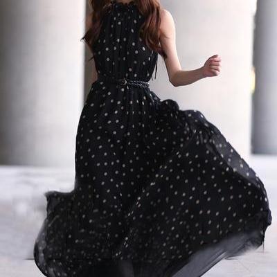 Elegant Black Tank Sleeveless Chiffon Dress