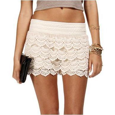 Adorable White Lace Shorts With Elastic Waist