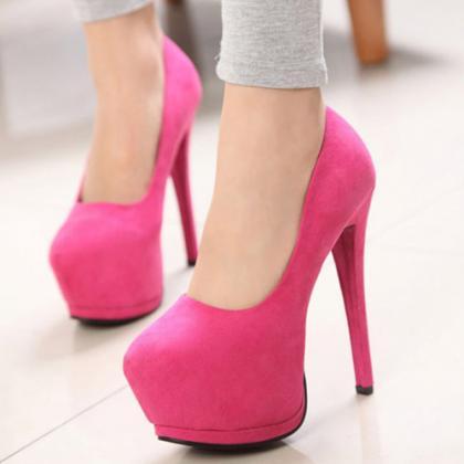 Pink Rounded Toe Stiletto Pumps