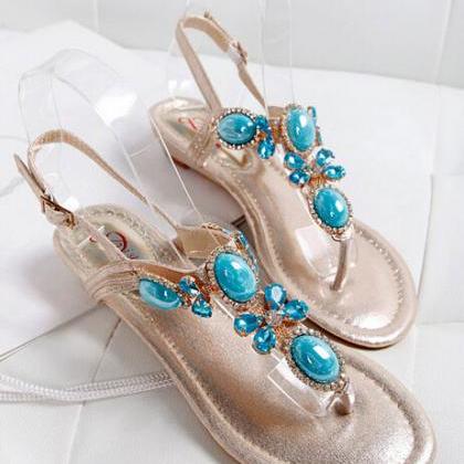 Beautiful Turquoise Beaded Sandals In Silver And..