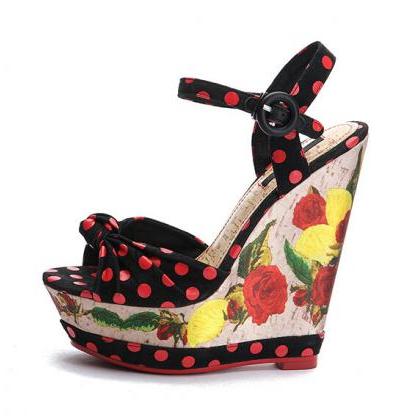Chic Twisted Bow Design Fashionable Wedge Sandals
