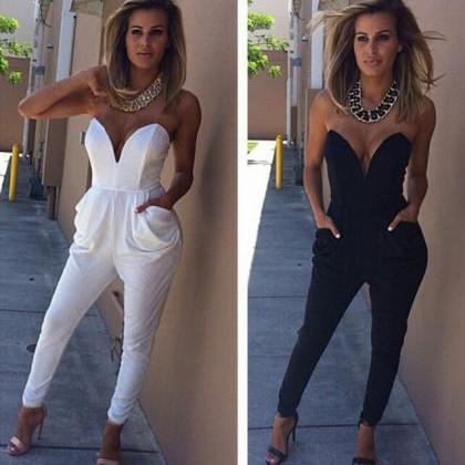 Sexy Strapless Black One Piece Jumpsuit With..