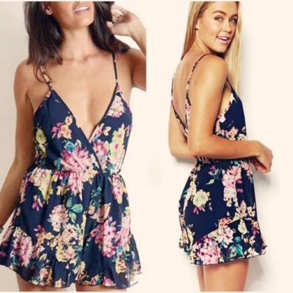 Cute And Sexy Floral V Neck Jumpsuit