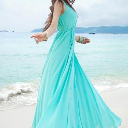 Azure Sleeveless Round Neck Maxi Dress