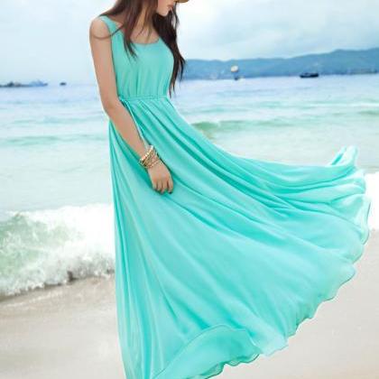 Azure Sleeveless Round Neck Maxi Dress