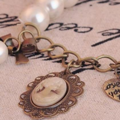 Vintage Style Charmed Pearl Bracelet