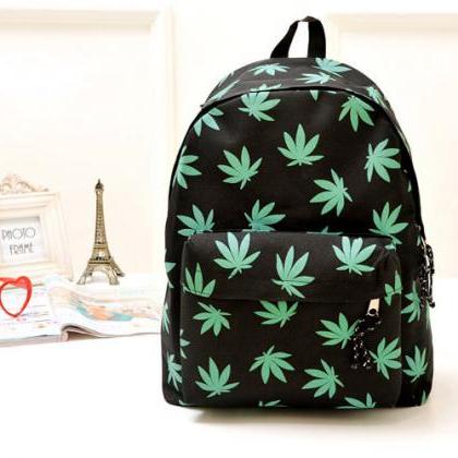 Leaf Print Canvas Backpack In 4 Colors