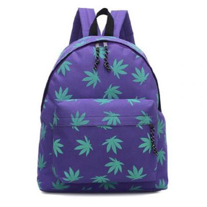 Leaf Print Canvas Backpack In 4 Colors
