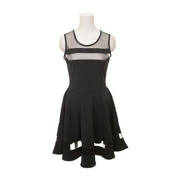 Chic Black Sheer Patch Sleeveless Dress
