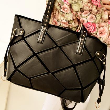 Chic Pure Black Fashion Handbag