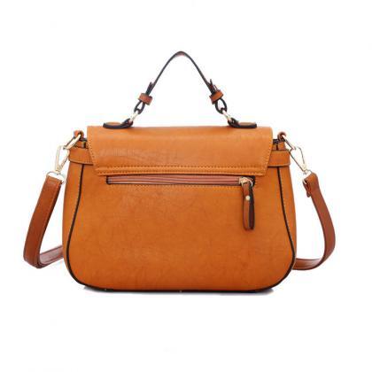 Brown Retro Contrast Color Shoulder Bag