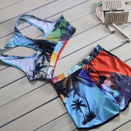 Coconut Tree Printing Swimsuit Bikini