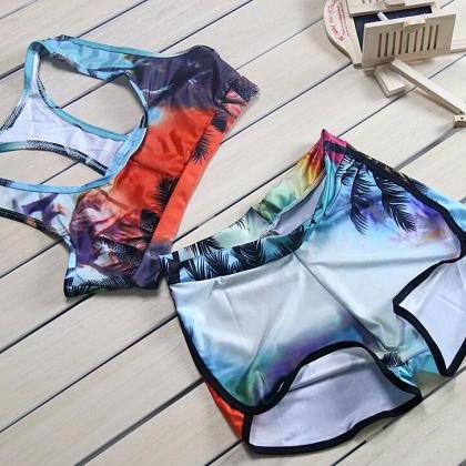 Coconut Tree Printing Swimsuit Bikini