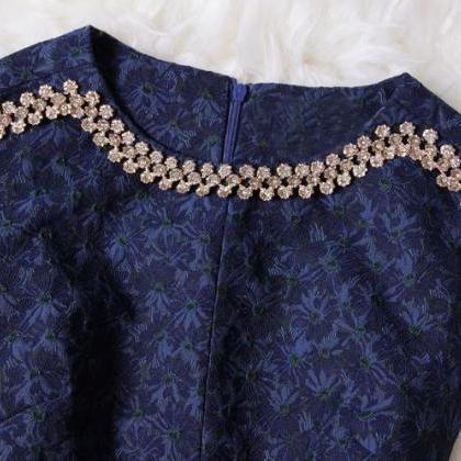 Retro Luxury Diamond Jacquard Collar Sleeveless Dress on Luulla