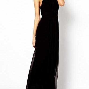 Elegant Cross Back Black Sleeveless Dress