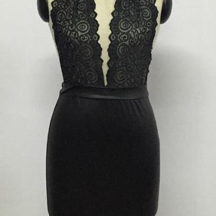Sexy Black Lace Backless Dress