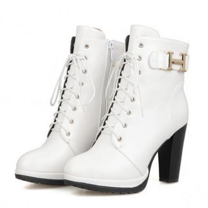 white chunky heel boot