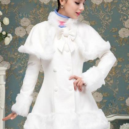 Princess Style White Bow Knot Fashion Coat