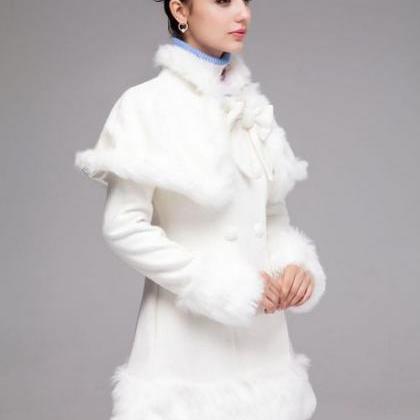 Princess Style White Bow Knot Fashion Coat