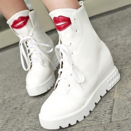 Cute Red Lip Low Heel Boots