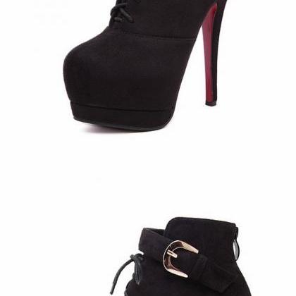 Black Lace Up Fashion Boots