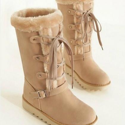 Faux Fur Design Lace Up Winter Boots