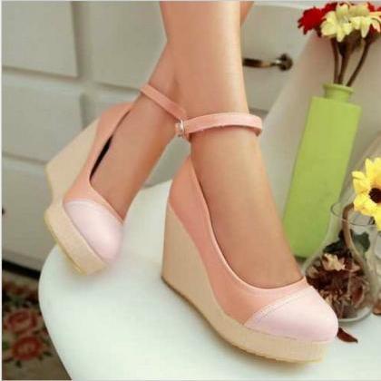Cute Ankle Strap Pastel Wedge Shoes