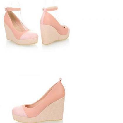 Cute Ankle Strap Pastel Wedge Shoes