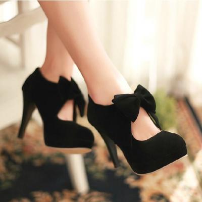 Cute Black Bow Knot High Heels Fashion Shoes