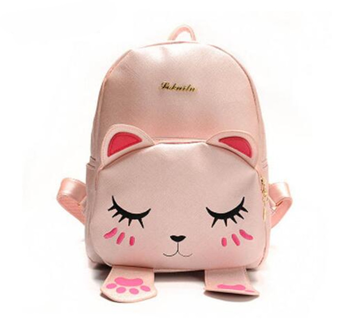 Cute Cat Backpack School Women Pu Leather Backpacks For Teenage Girls Funny Cats Ears Canvas Shoulder Bags Female Mochila